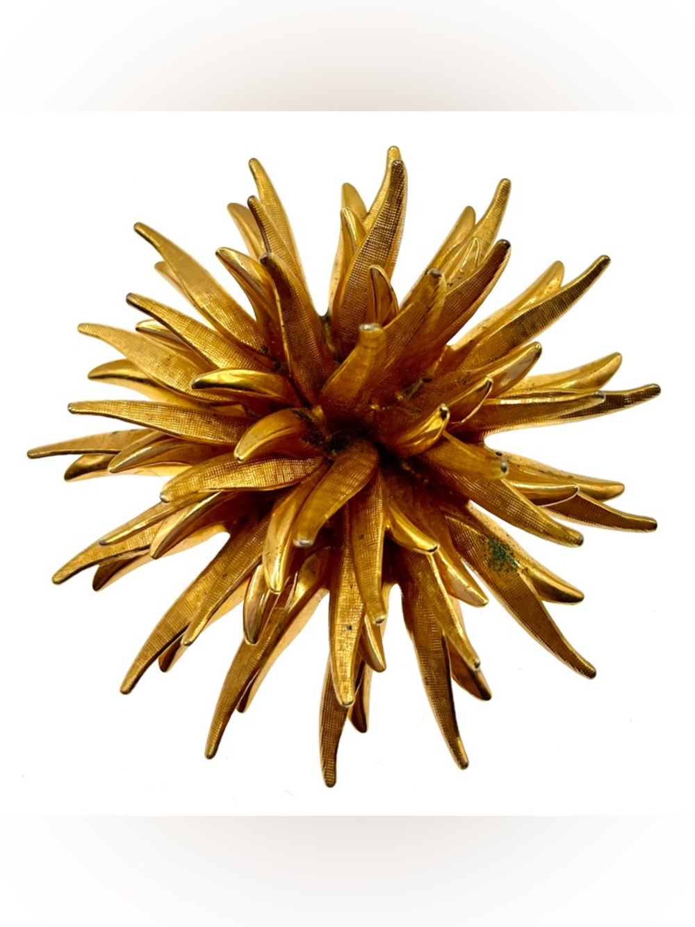 Vintage Starburst Brooch Gold Tone Mid Century Modern Atomic Sunburst Statement